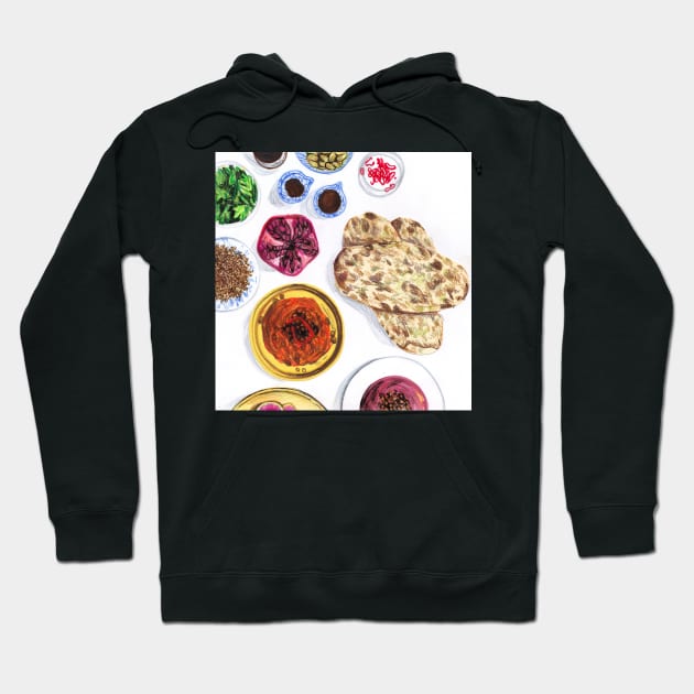 Lebanese Flatbreads and Dips illustration Hoodie by sadnettles